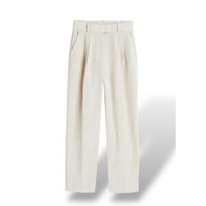 H&M Linen Viscose Size 14 Pleated Tapered Welt Belt Pants Lightweight Breathable